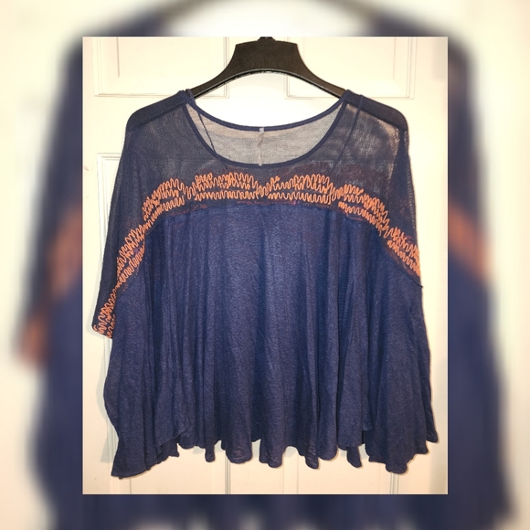 Free People Love Letter Embroidered Poncho Top S - Picture 7 of 10